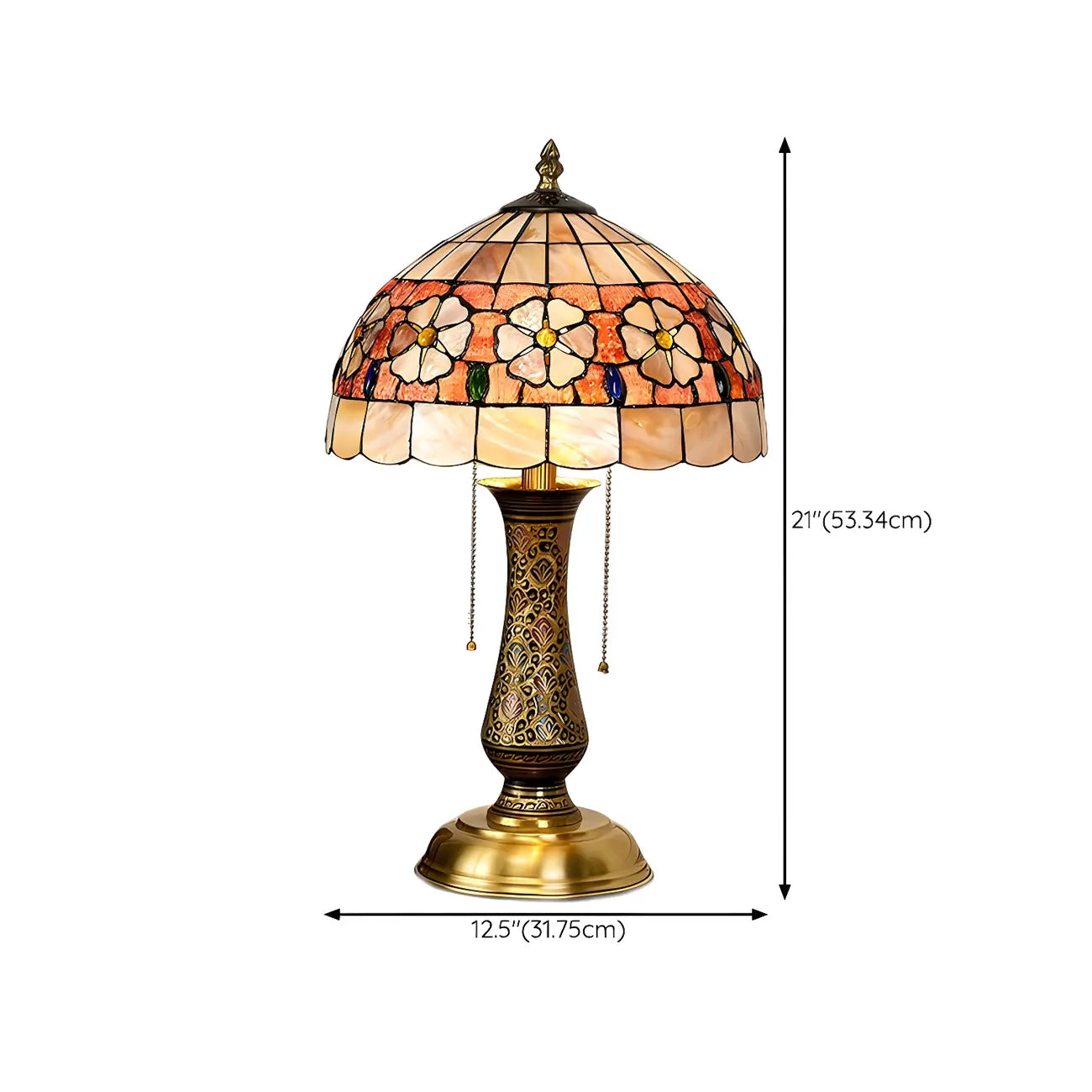 Lampada da tavolo a 2 luci a forma di cupola in vetro colorato ottone anticato