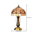 Lampada da tavolo a 2 luci a forma di cupola in vetro colorato ottone anticato