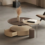 Table basse ronde élégante en bois beige et marron avec rangement