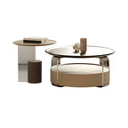 Table basse ronde élégante en bois beige et marron avec rangement