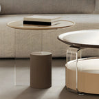 Table basse ronde élégante en bois beige et marron avec rangement