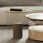 Table basse ronde élégante en bois beige et marron avec rangement