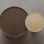 Table basse ronde élégante en bois beige et marron avec rangement