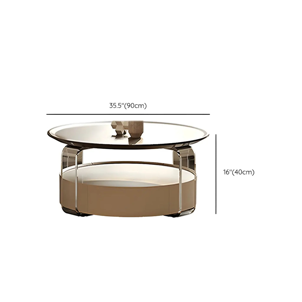 Table basse ronde élégante en bois beige et marron avec rangement