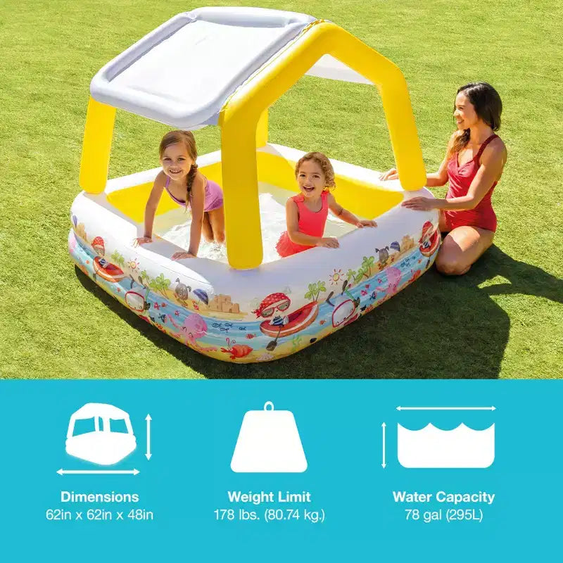 Piscine gonflable pour enfants Intex 57470EP, carrée de 1,5 m, avec pare-soleil et auvent, motif scène océanique