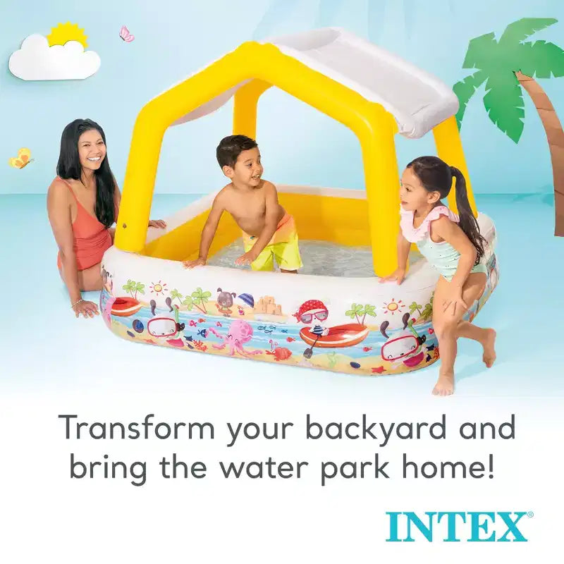 Piscine gonflable pour enfants Intex 57470EP, carrée de 1,5 m, avec pare-soleil et auvent, motif scène océanique
