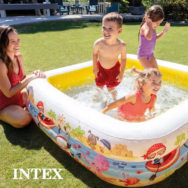 Piscine gonflable pour enfants Intex 57470EP, carrée de 1,5 m, avec pare-soleil et auvent, motif scène océanique