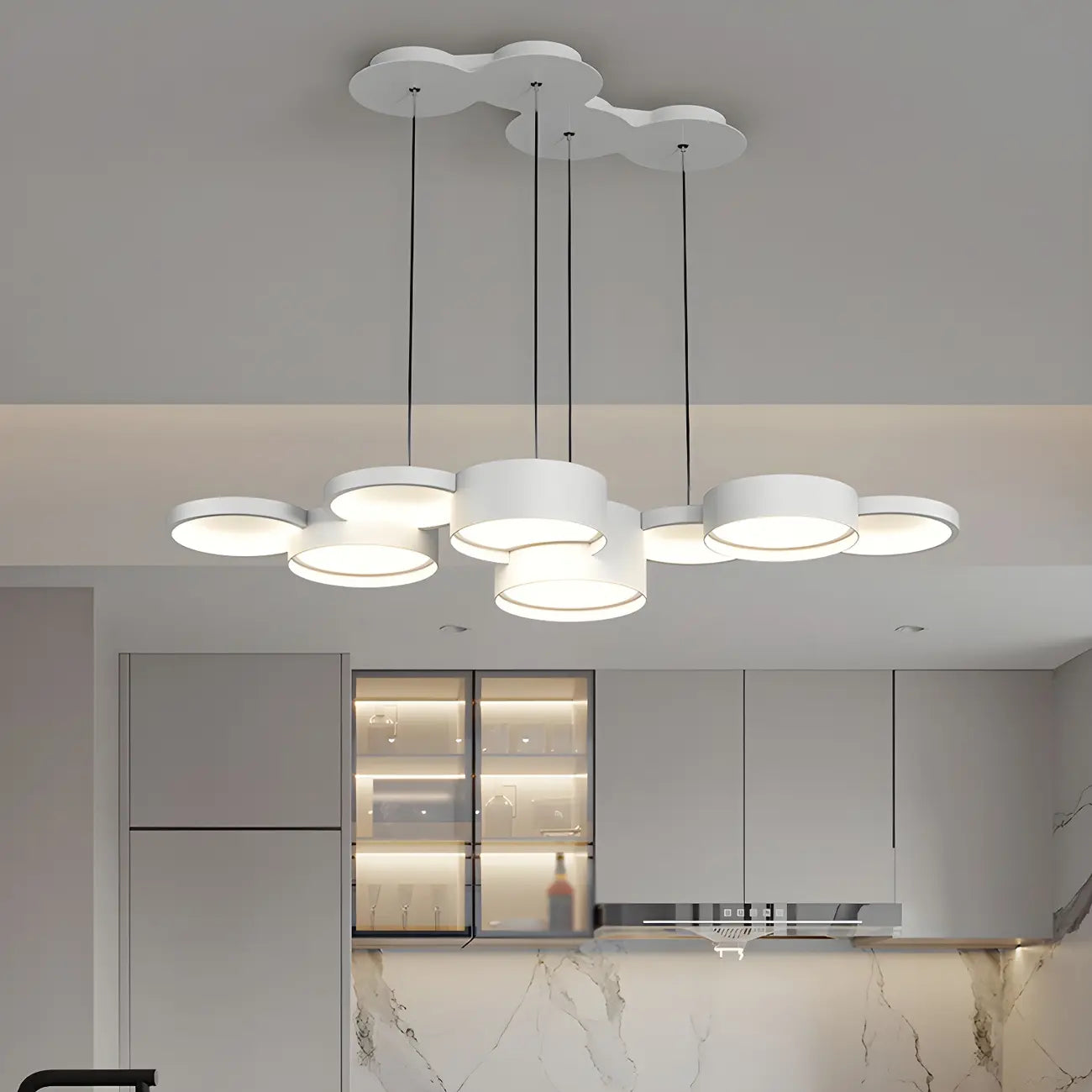 Lampadario a sospensione moderno a LED bianco a 8 luci per isola cucina