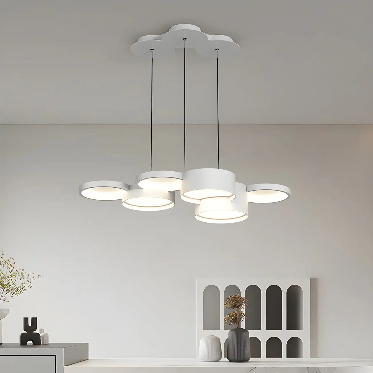 Lampadario a sospensione moderno a LED bianco a 8 luci per isola cucina