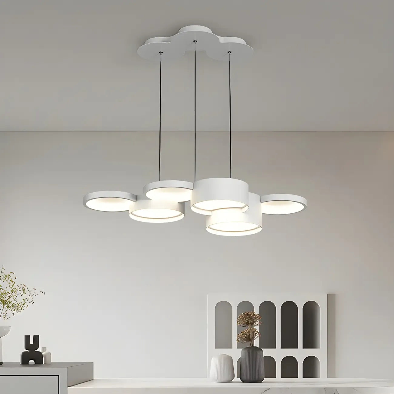 Lampadario a sospensione moderno a LED bianco a 8 luci per isola cucina