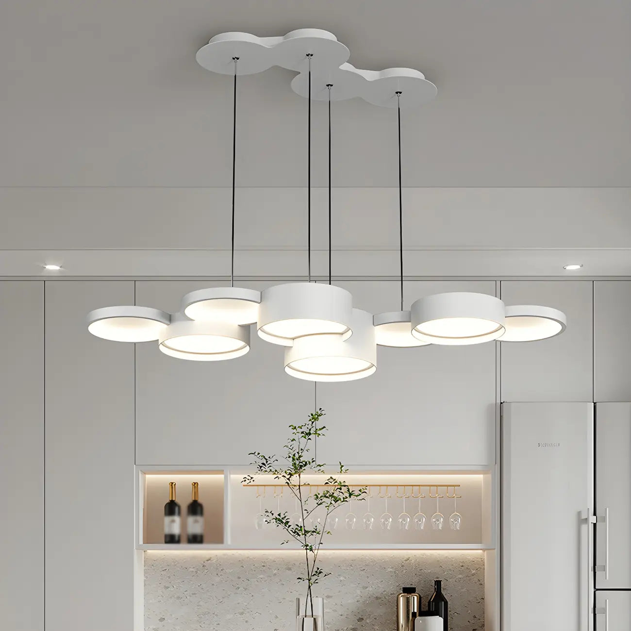 Lampadario a sospensione moderno a LED bianco a 8 luci per isola cucina
