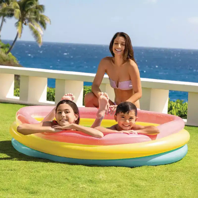 Intex 57422EP Sunset Glow 58 x 13 Piscine gonflable en vinyle à 3 anneaux pour enfants de 2 ans et plus, multicolore