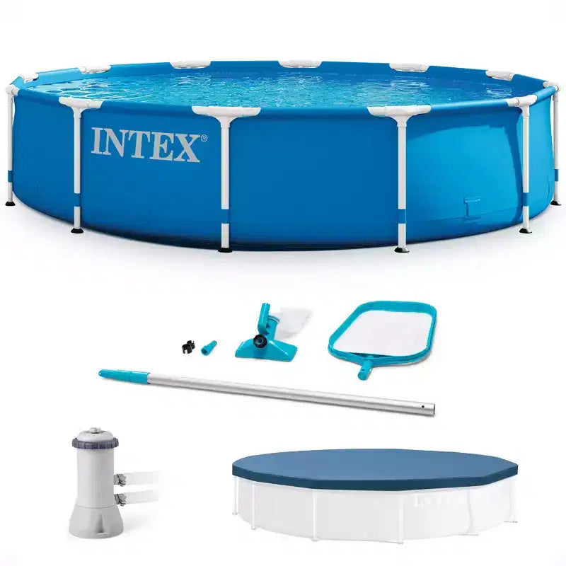 INTEX 12' x 30 Metal Frame Above Ground Pool, Filter, Cover, & Maintenance Kit