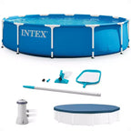 INTEX 12' x 30 Metal Frame Above Ground Pool, Filter, Cover, & Maintenance Kit