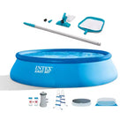Intex 26165EH 15-Ft x 42-In Easy Setup Portable Inflatable Outdoor Above Ground Round Swimming Pool with Filter Pump, Cover & Cleaning Maintenance Kit