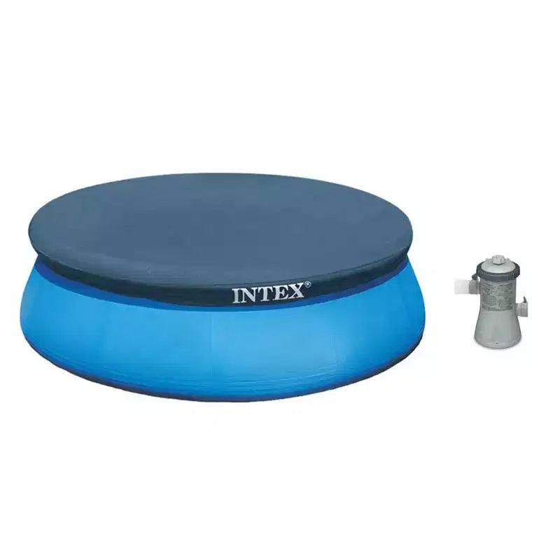 INTEX 8' x 30 Easy Set Inflatable Above Ground Portable Outdoor Family Swimming Pool with Cartridge Filter Pump with GFCI and Vinyl Round Cover Tarp