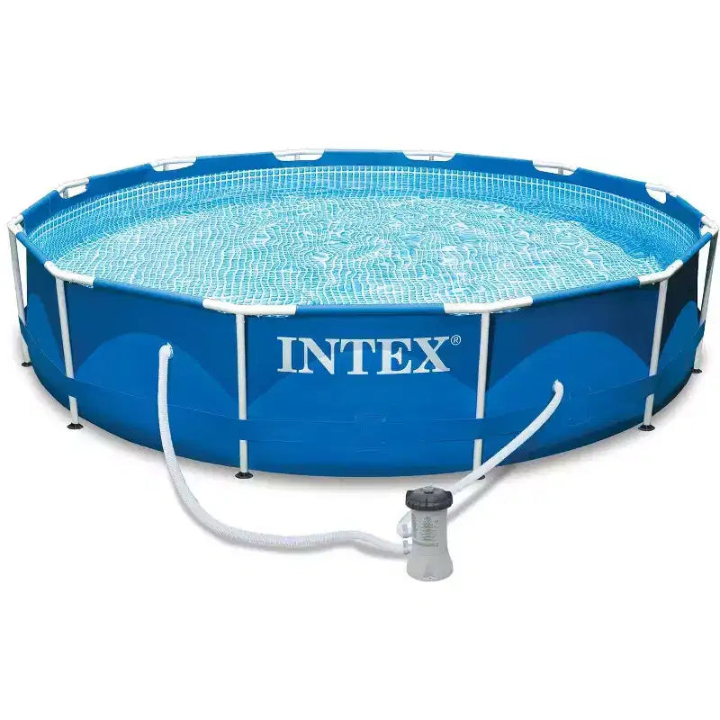 Intex 12ft x 30in Metal Frame Above Ground Round Family Swimming Pool Set & Pump