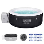 Coleman 13804-BW SaluSpa 4 Person Portable Inflatable Outdoor Round Hot Tub Spa with Air Jets, Pump, and 3 Replacement Filter Cartridges, Black