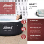 Spa rond gonflable portable d'extérieur Coleman 13804-BW SaluSpa pour 4 personnes avec jets d'air, pompe et 3 cartouches filtrantes de rechange, noir