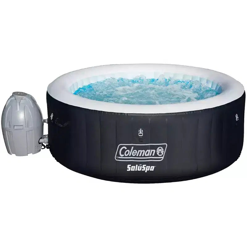 Spa rond gonflable portable d'extérieur Coleman 13804-BW SaluSpa pour 4 personnes avec jets d'air, pompe et 3 cartouches filtrantes de rechange, noir