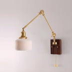 Applique murale vintage à bras articulé en laiton et socle en bois
