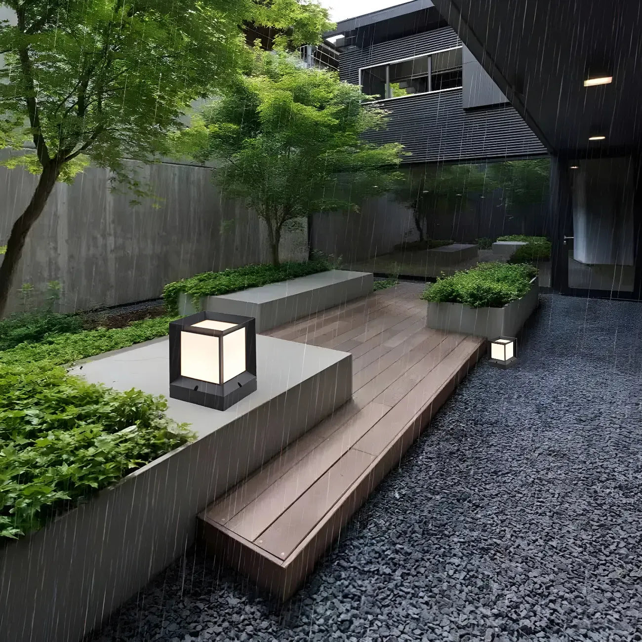Lampe de poteau extérieure carrée minimaliste en métal noir