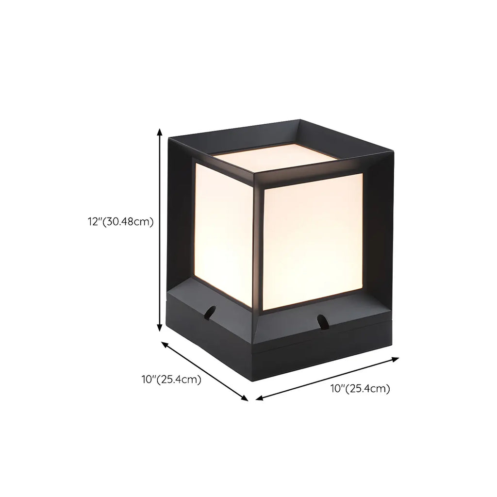 Lampe de poteau extérieure carrée minimaliste en métal noir