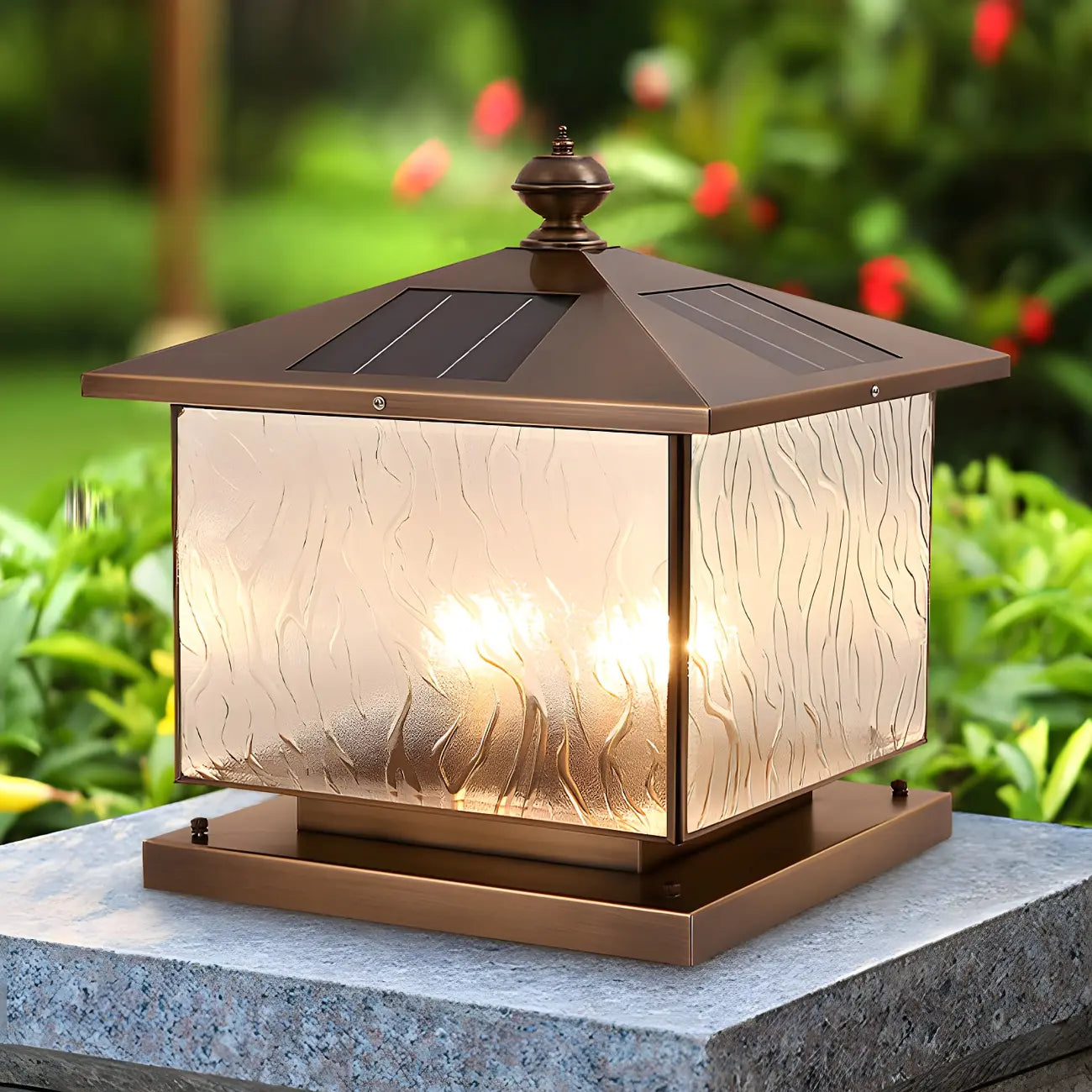Lampadaires d'extérieur solaires en forme de maison, bronze ondulé