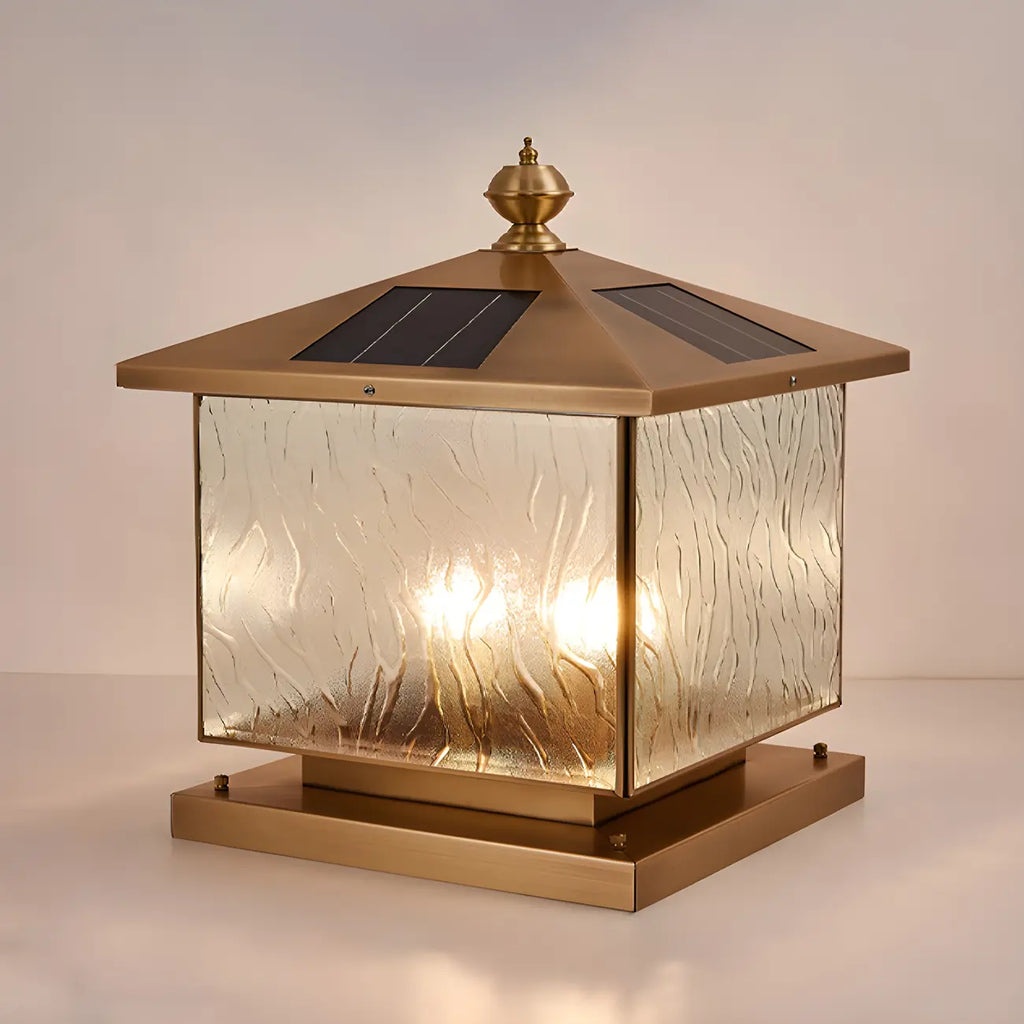 Lampadaires d'extérieur solaires en forme de maison, bronze ondulé