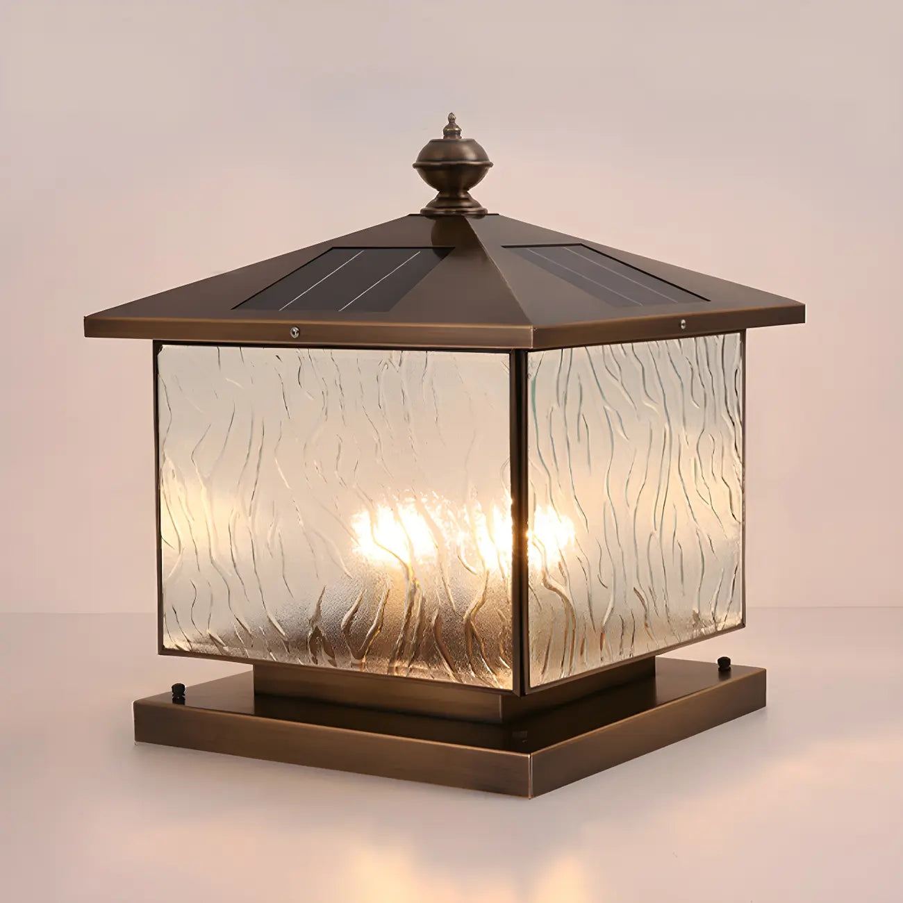 Lampadaires d'extérieur solaires en forme de maison, bronze ondulé
