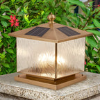 Lampadaires d'extérieur solaires en forme de maison, bronze ondulé