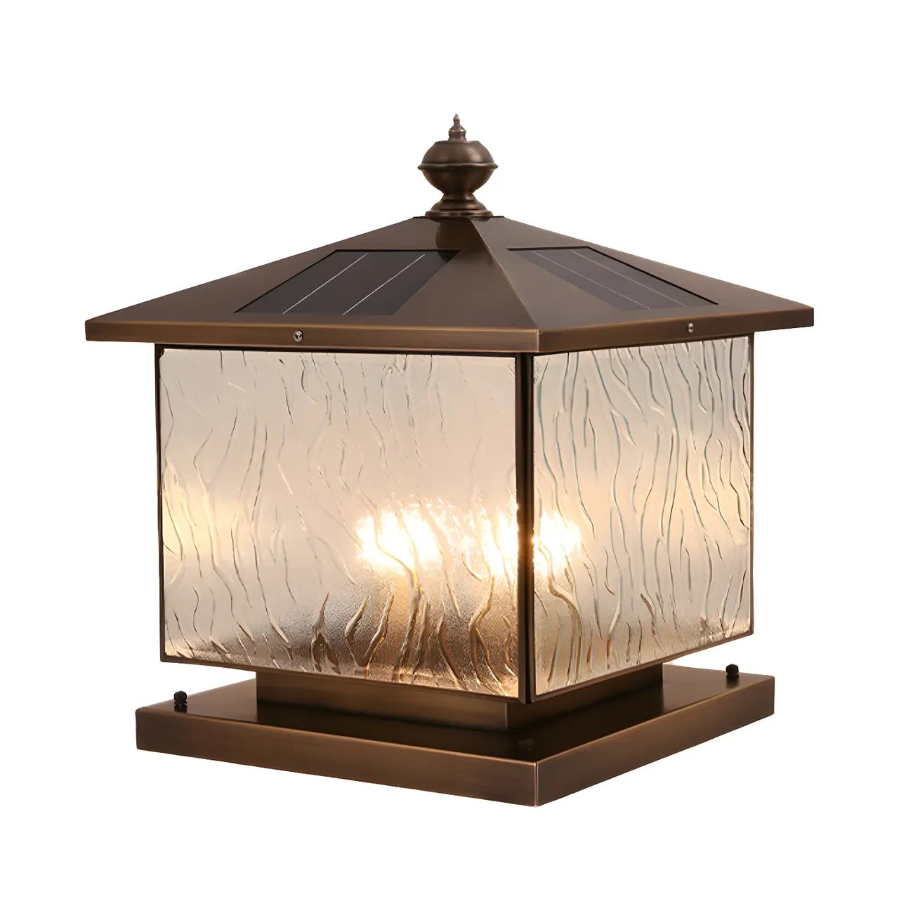 Lampadaires d'extérieur solaires en forme de maison, bronze ondulé