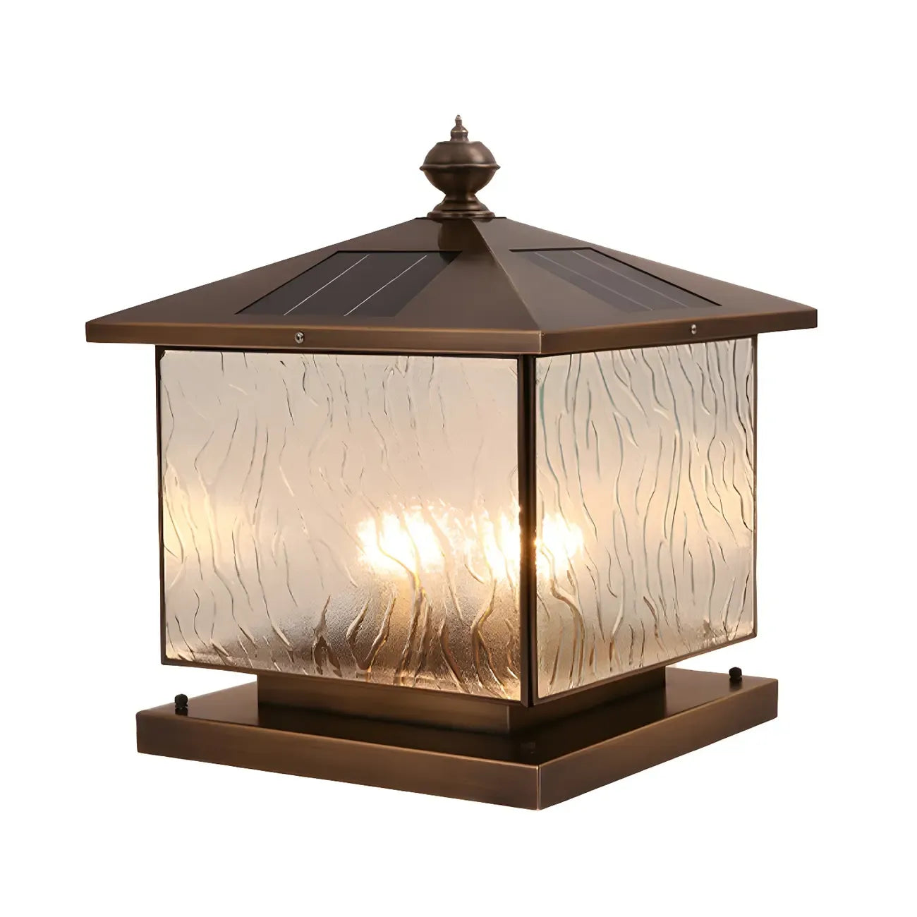 Lampadaires d'extérieur solaires en forme de maison, bronze ondulé