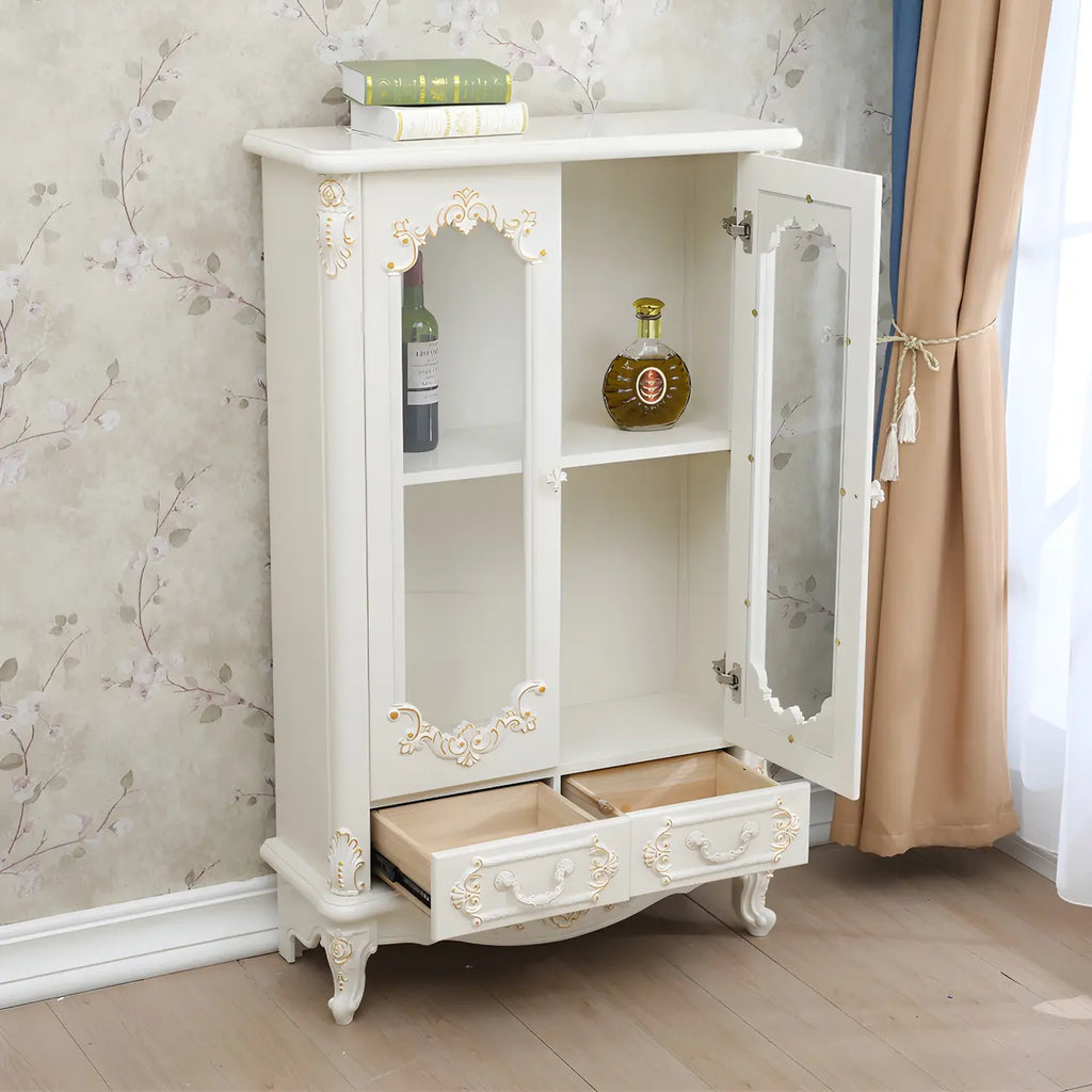 Vitrine de rangement classique en bois blanc avec tiroir