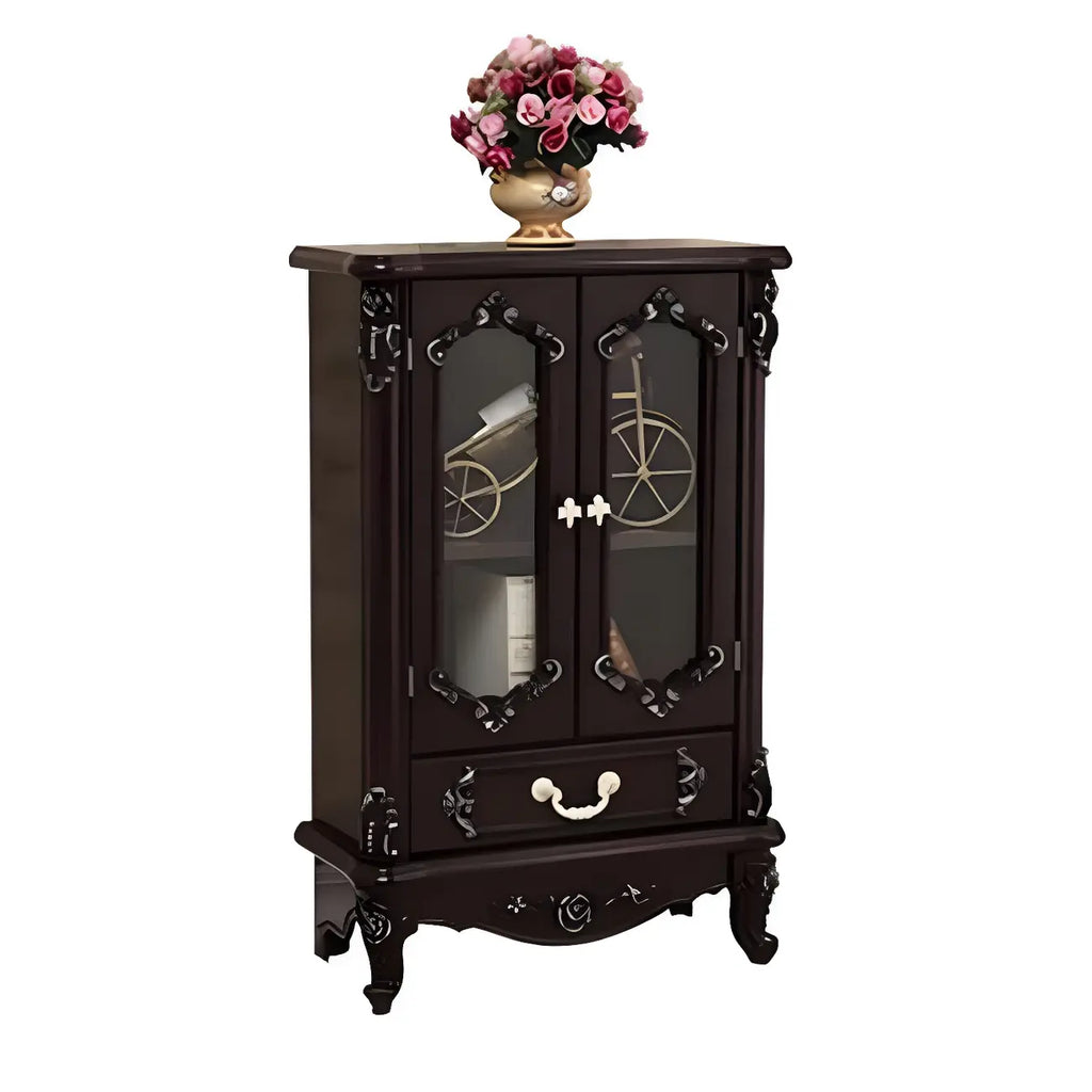 Vitrine de rangement classique en bois blanc avec tiroir