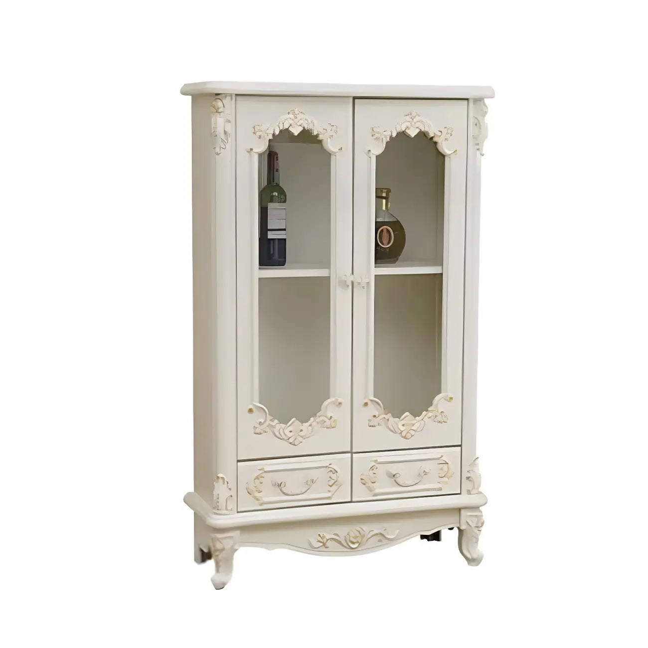 Vitrine de rangement classique en bois blanc avec tiroir