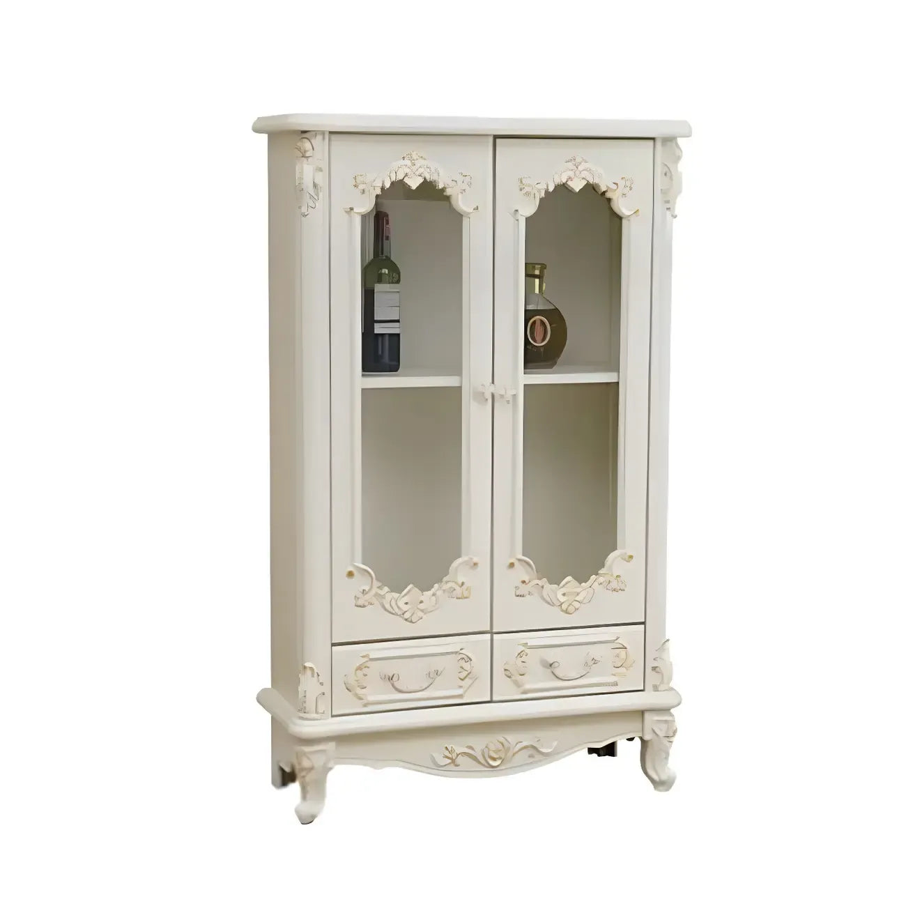 Vitrine de rangement classique en bois blanc avec tiroir
