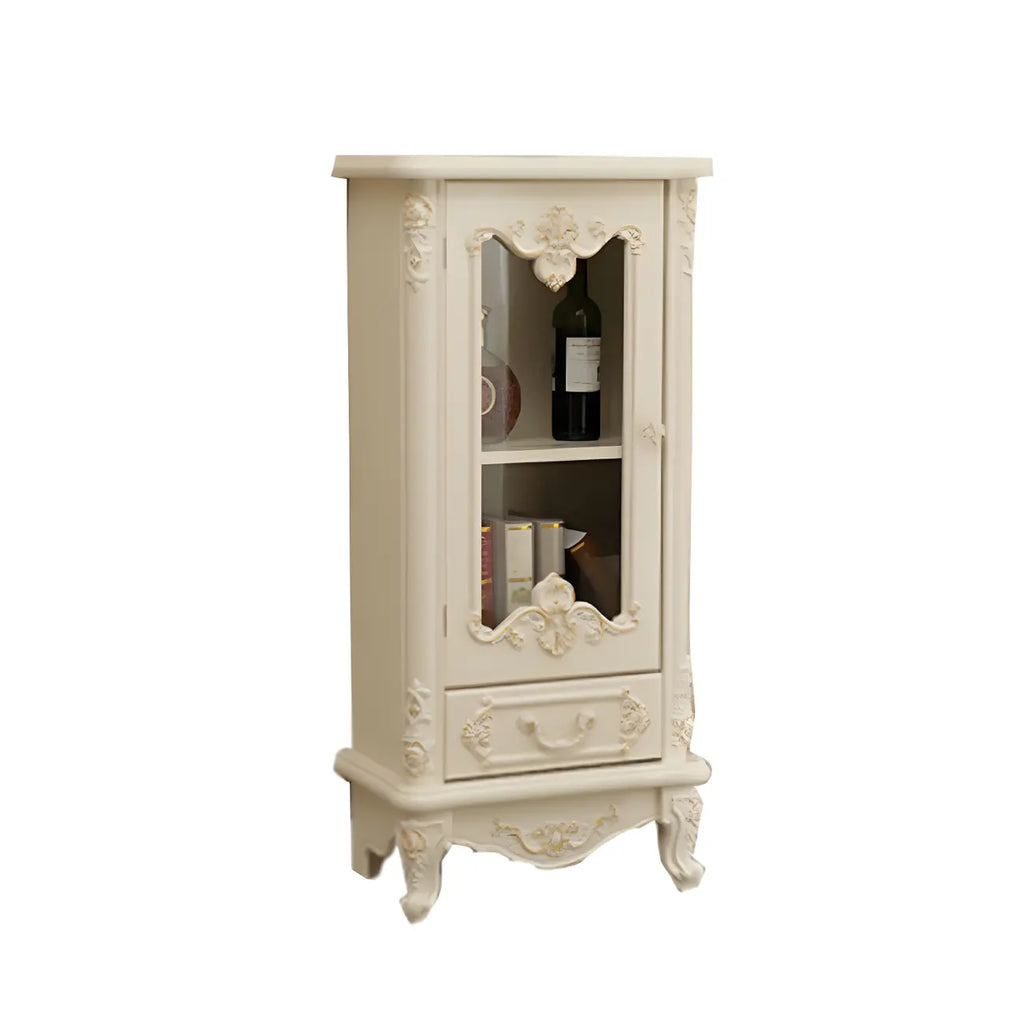 Vitrine de rangement classique en bois blanc avec tiroir