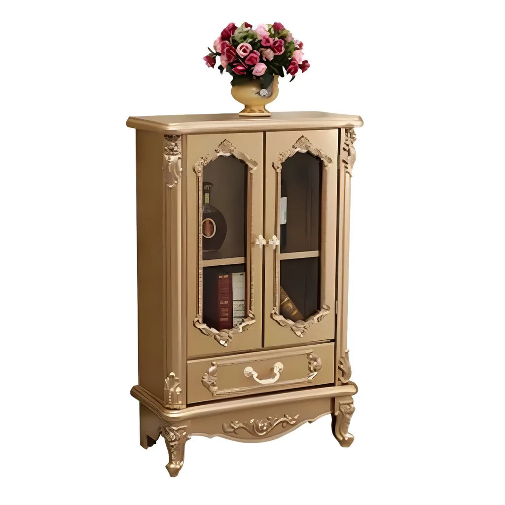 Vitrine de rangement classique en bois blanc avec tiroir