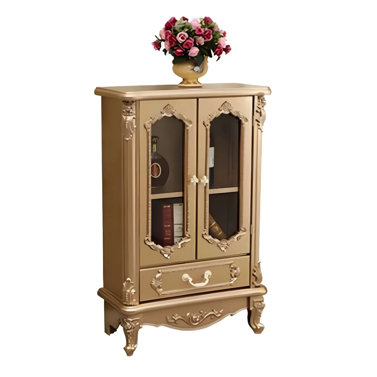 Vitrine de rangement classique en bois blanc avec tiroir