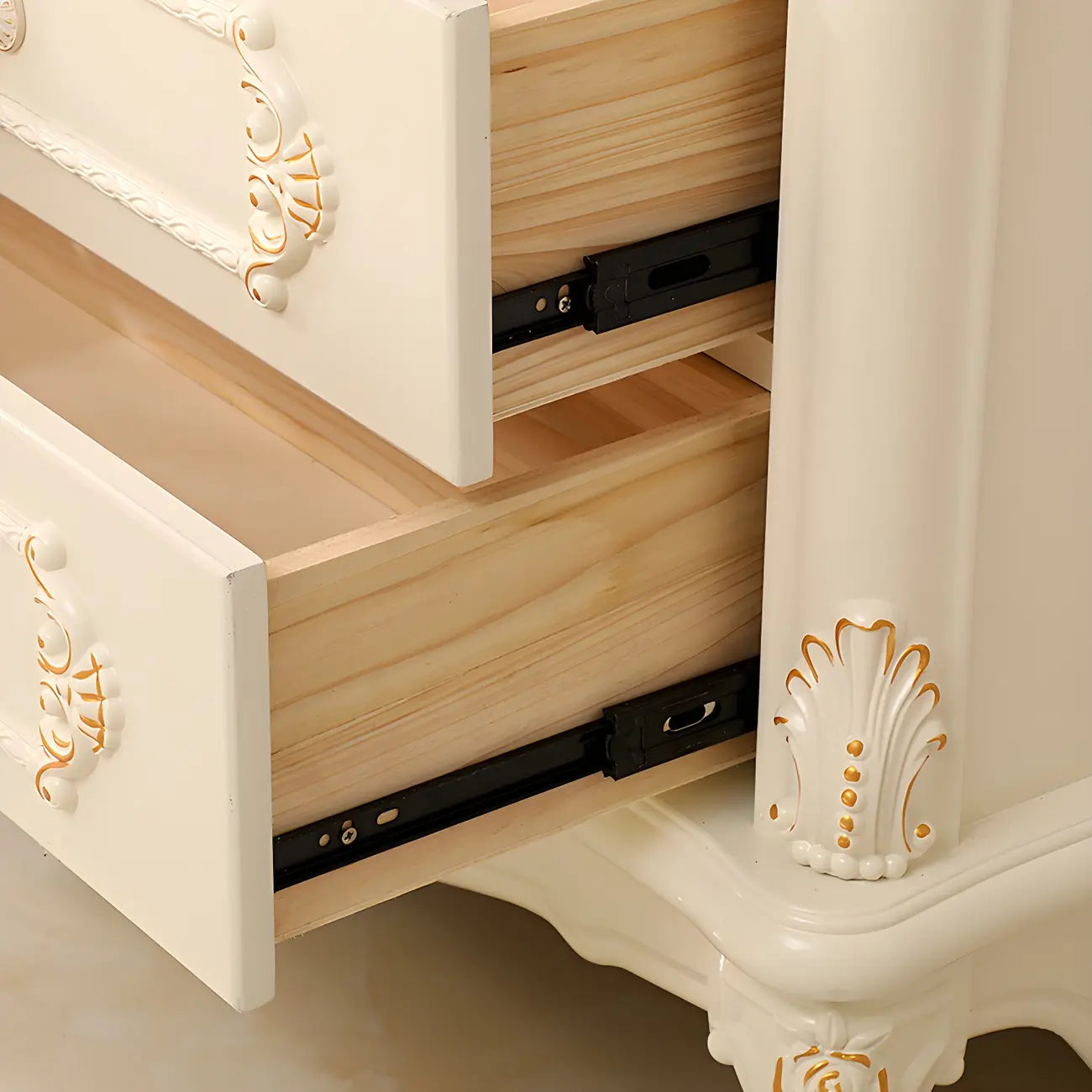 Vitrine de rangement classique en bois blanc avec tiroir