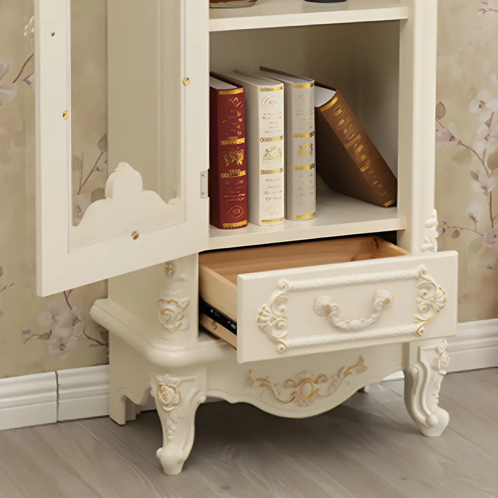 Vitrine de rangement classique en bois blanc avec tiroir