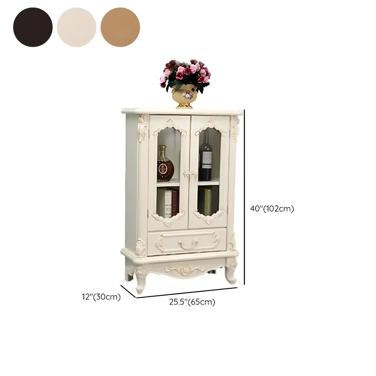 Vitrine de rangement classique en bois blanc avec tiroir