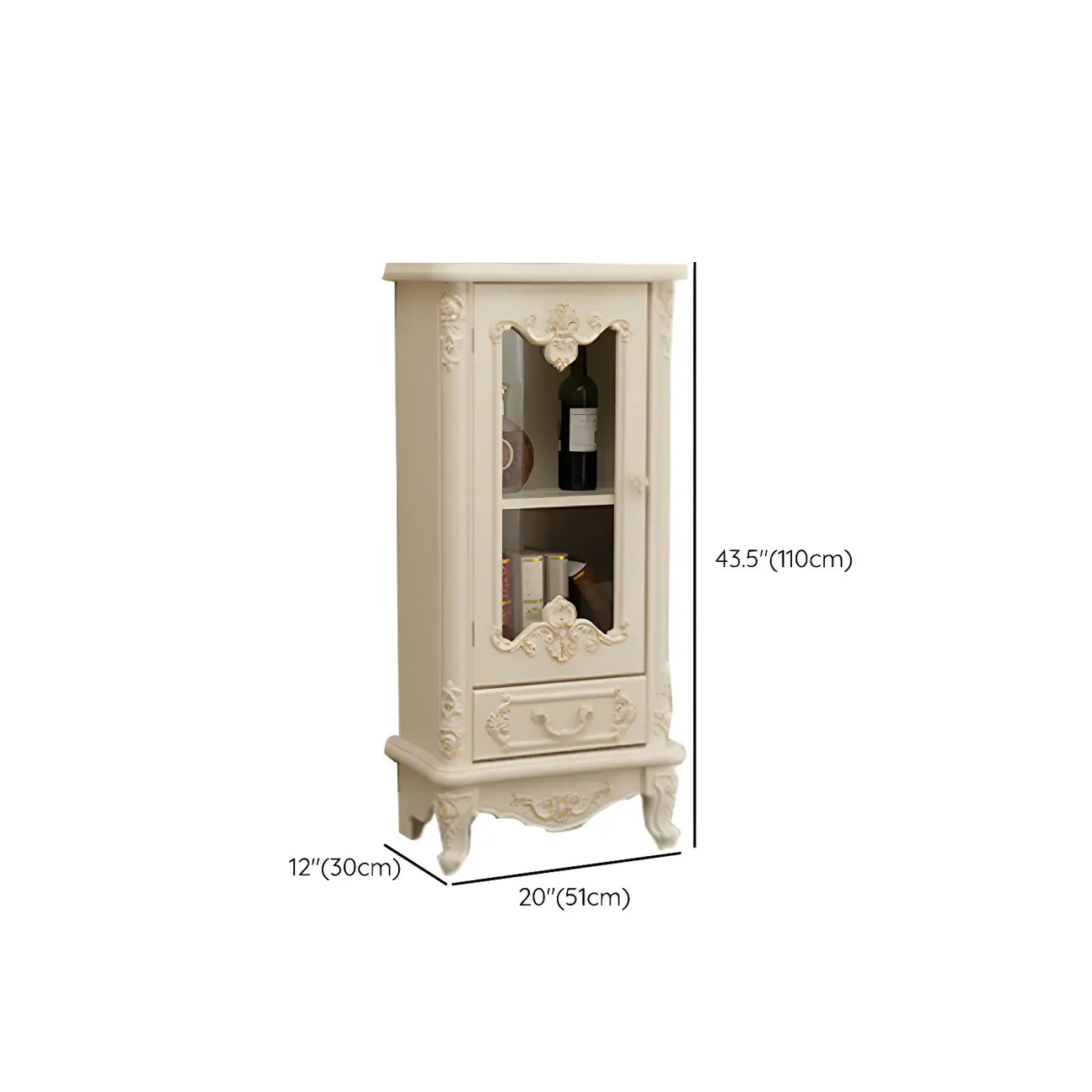 Vitrine de rangement classique en bois blanc avec tiroir