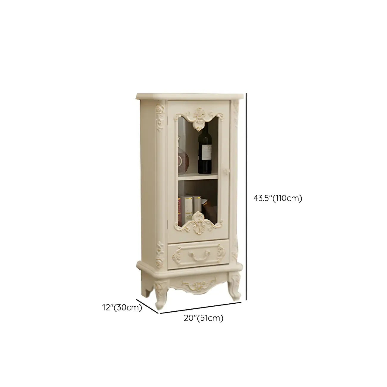 Vitrine de rangement classique en bois blanc avec tiroir