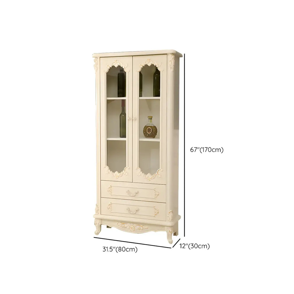 Vitrine de rangement classique en bois blanc avec tiroir