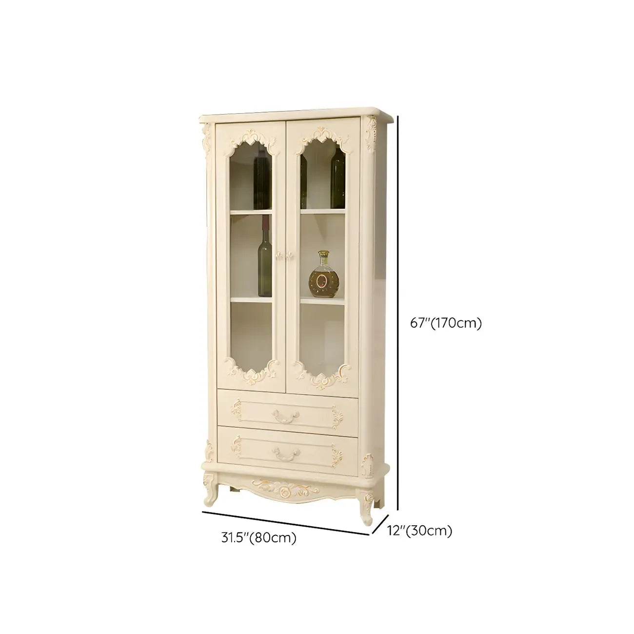 Vitrine de rangement classique en bois blanc avec tiroir