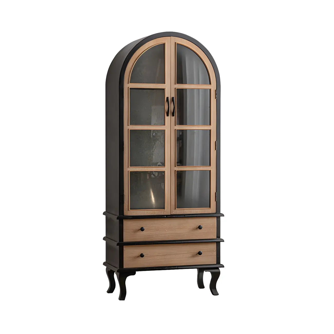 Vitrine en bois avec portes vitrées cintrées blanches classiques