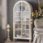 Vitrine en bois avec portes vitrées cintrées blanches classiques