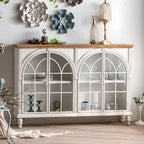 Vitrine en bois avec portes vitrées cintrées blanches classiques